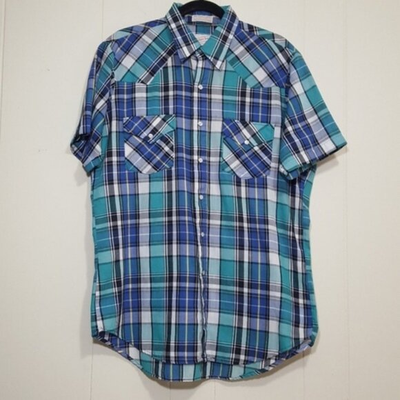 Vintage Golden Key Button Down Shirt Blue sz L - Picture 1 of 5